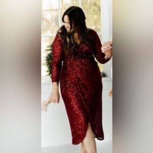 Ivy City Goldie vine Glamorous Long Sleeve Red Sequin Dress size XS